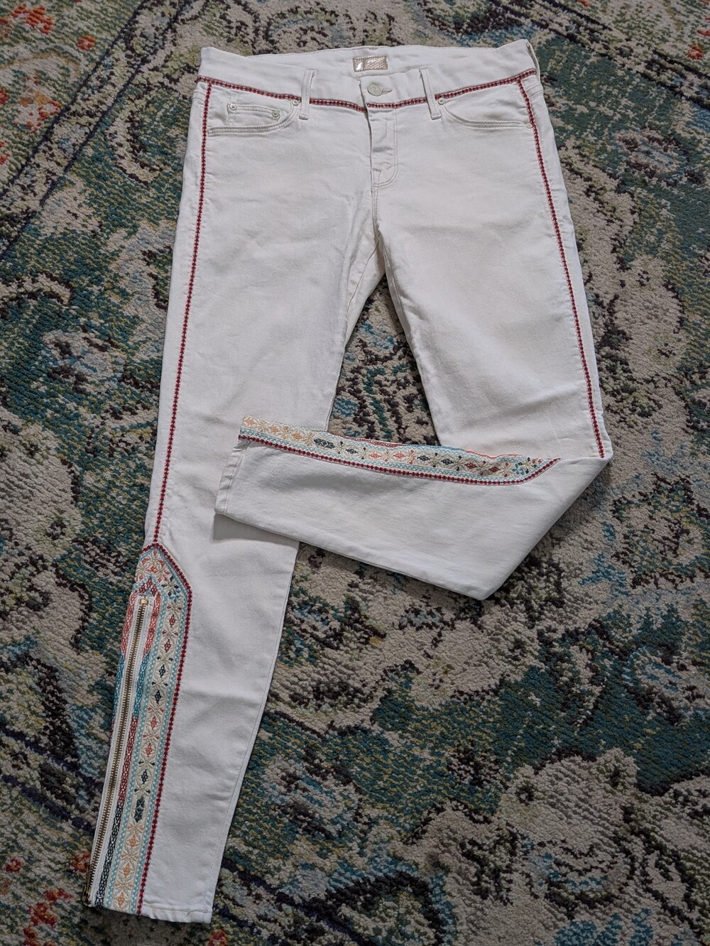 Mother Jeans  Embroidered Zipper Accent